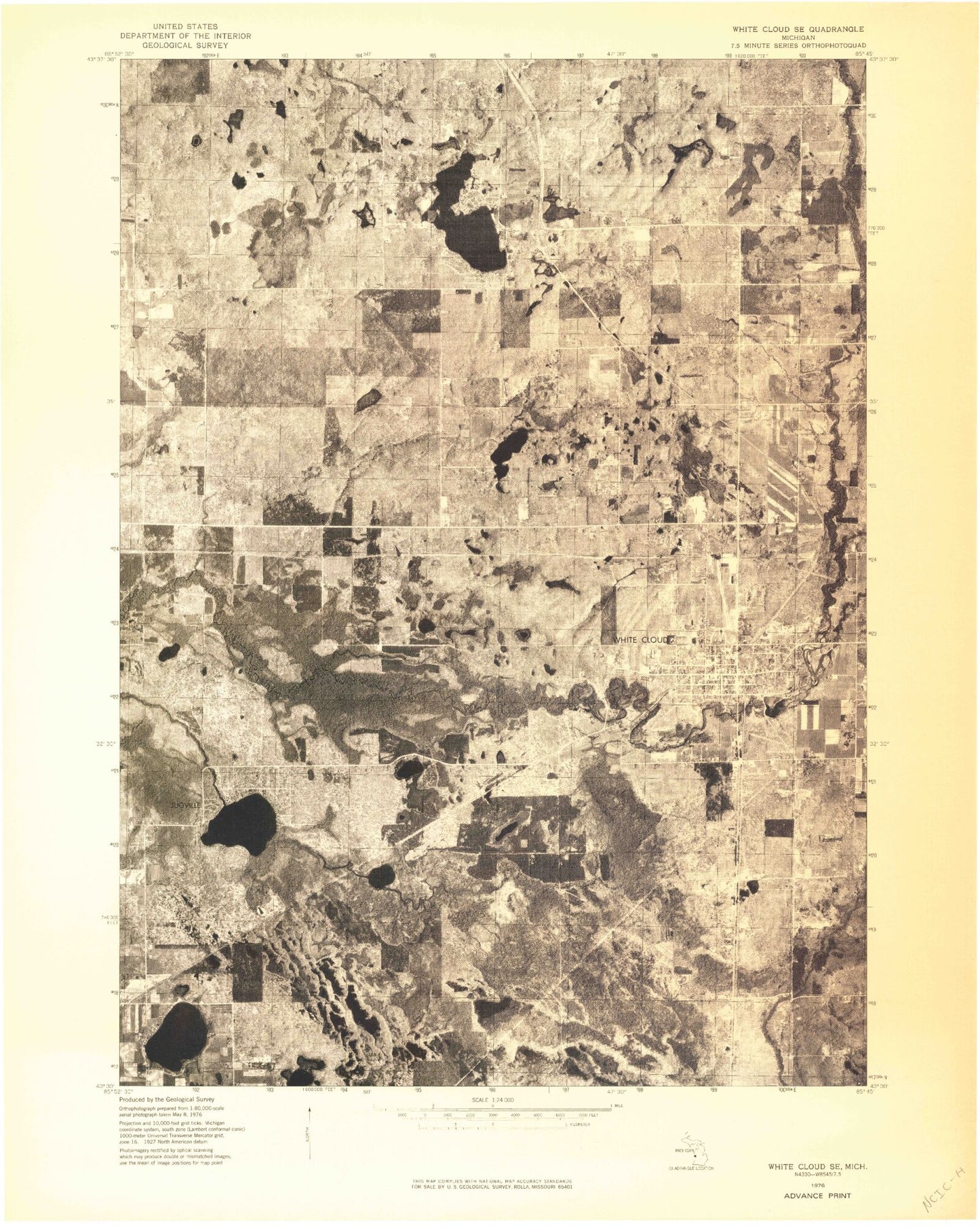 Classic USGS White Cloud Michigan 7.5'x7.5' Topo Map Image