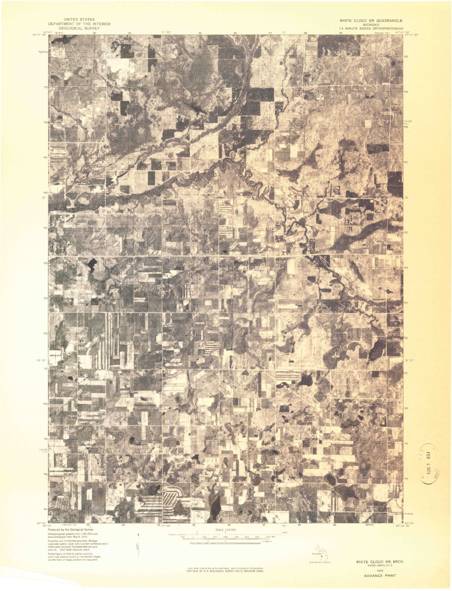 Classic USGS Dayton Center Michigan 7.5'x7.5' Topo Map Image