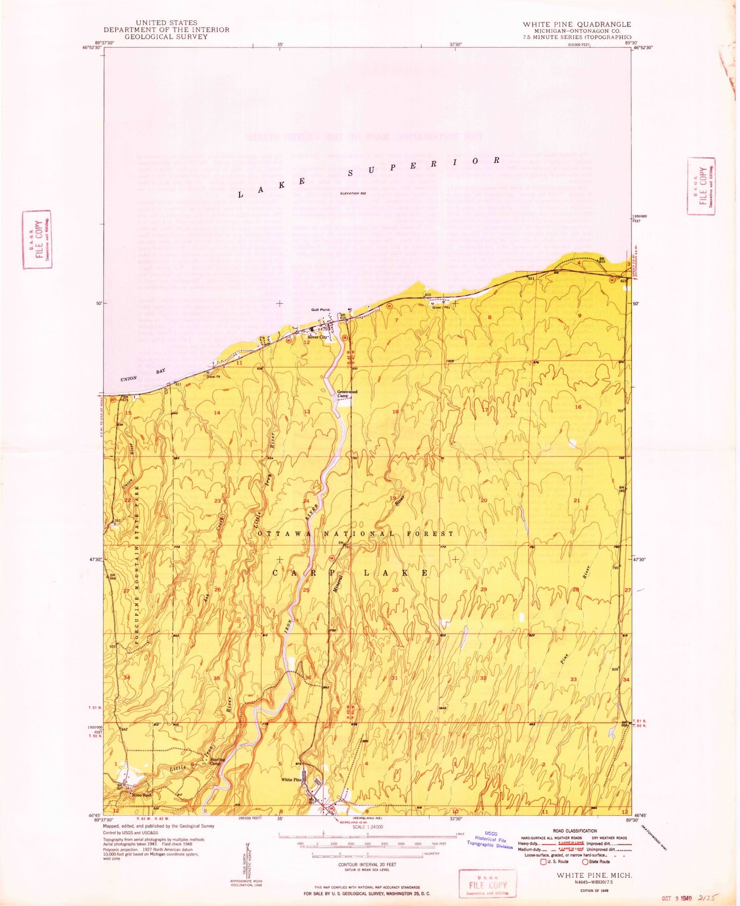 Classic USGS White Pine Michigan 7.5'x7.5' Topo Map Image