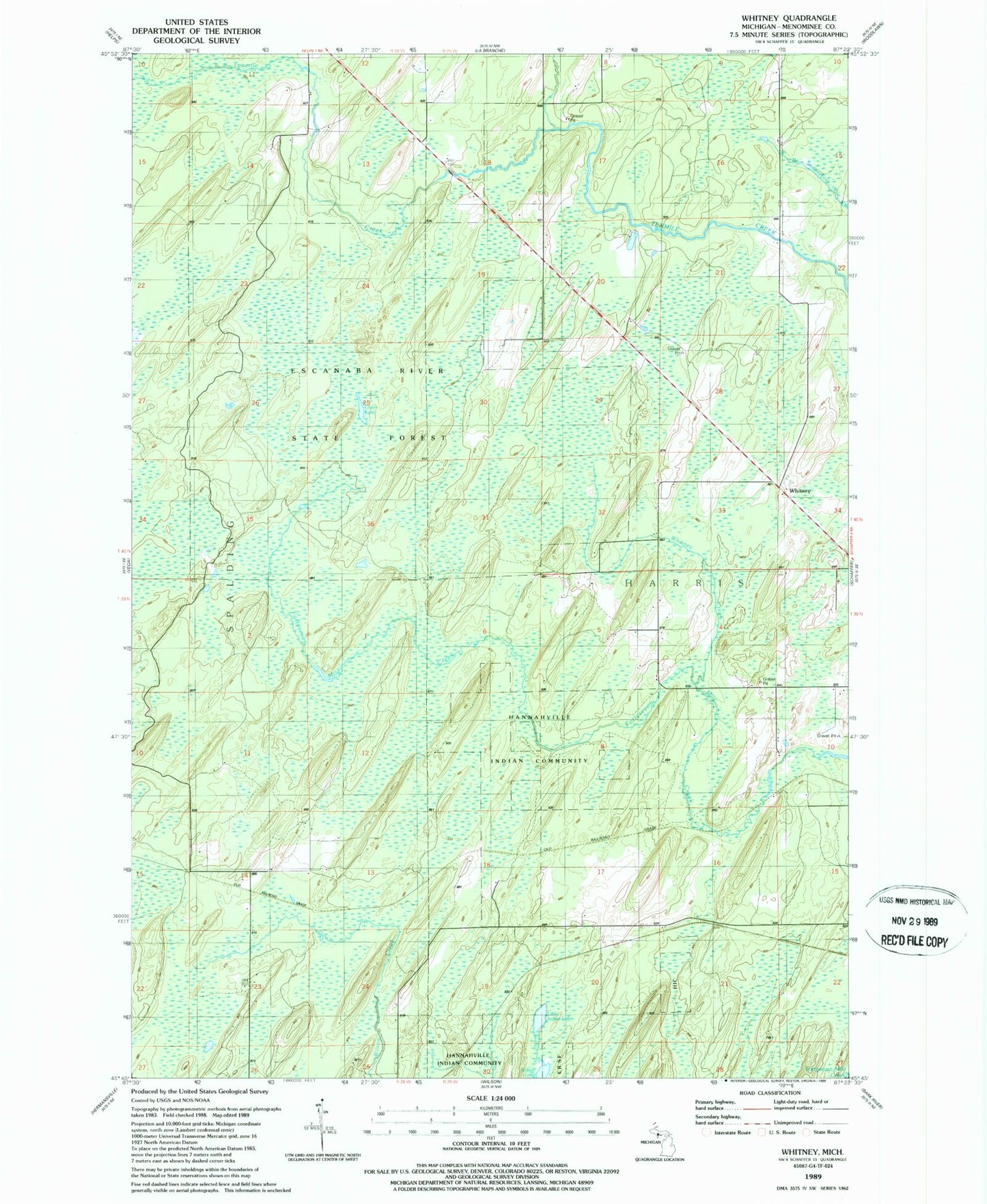 Classic USGS Whitney Michigan 7.5'x7.5' Topo Map Image
