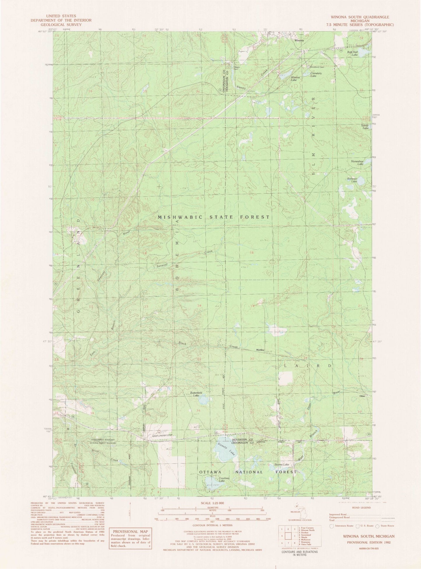 Classic USGS Winona South Michigan 7.5'x7.5' Topo Map Image