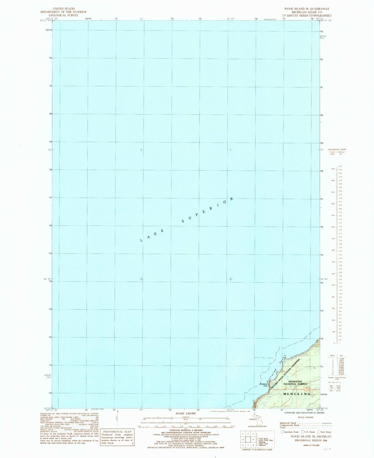 Classic USGS Wood Island SE Michigan 7.5'x7.5' Topo Map Image