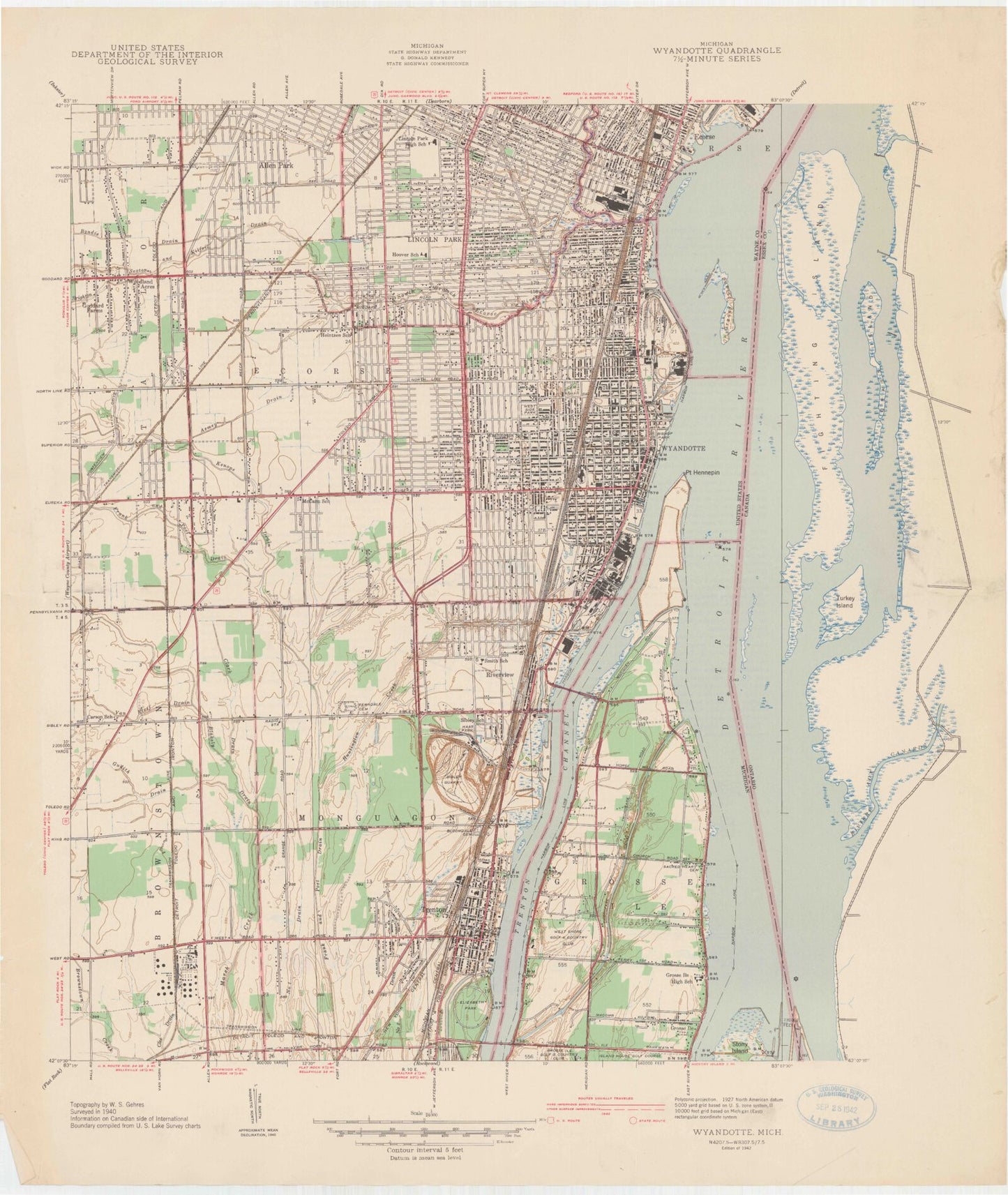Classic USGS Wyandotte Michigan 7.5'x7.5' Topo Map Image