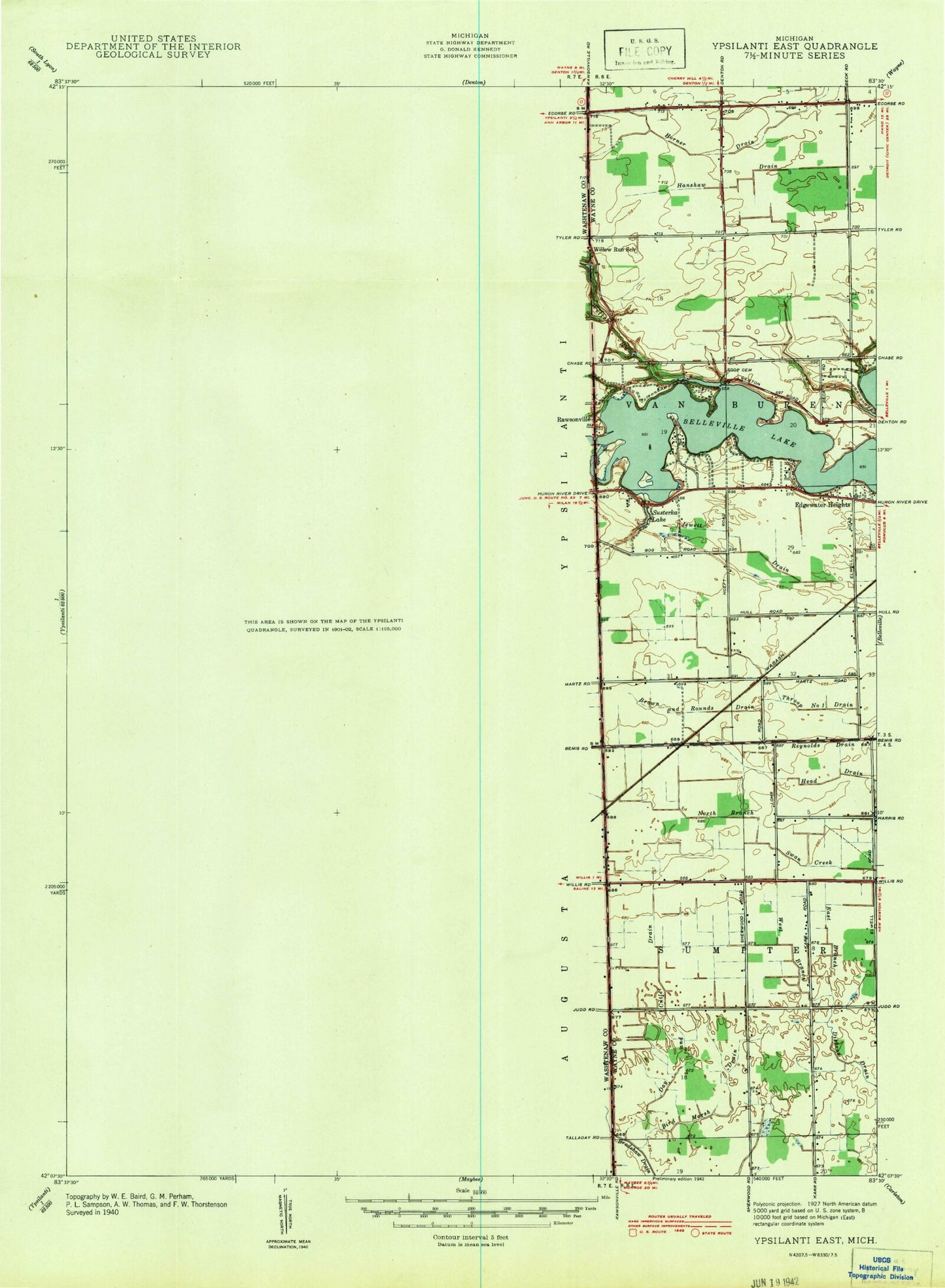 Classic USGS Ypsilanti East Michigan 7.5'x7.5' Topo Map Image