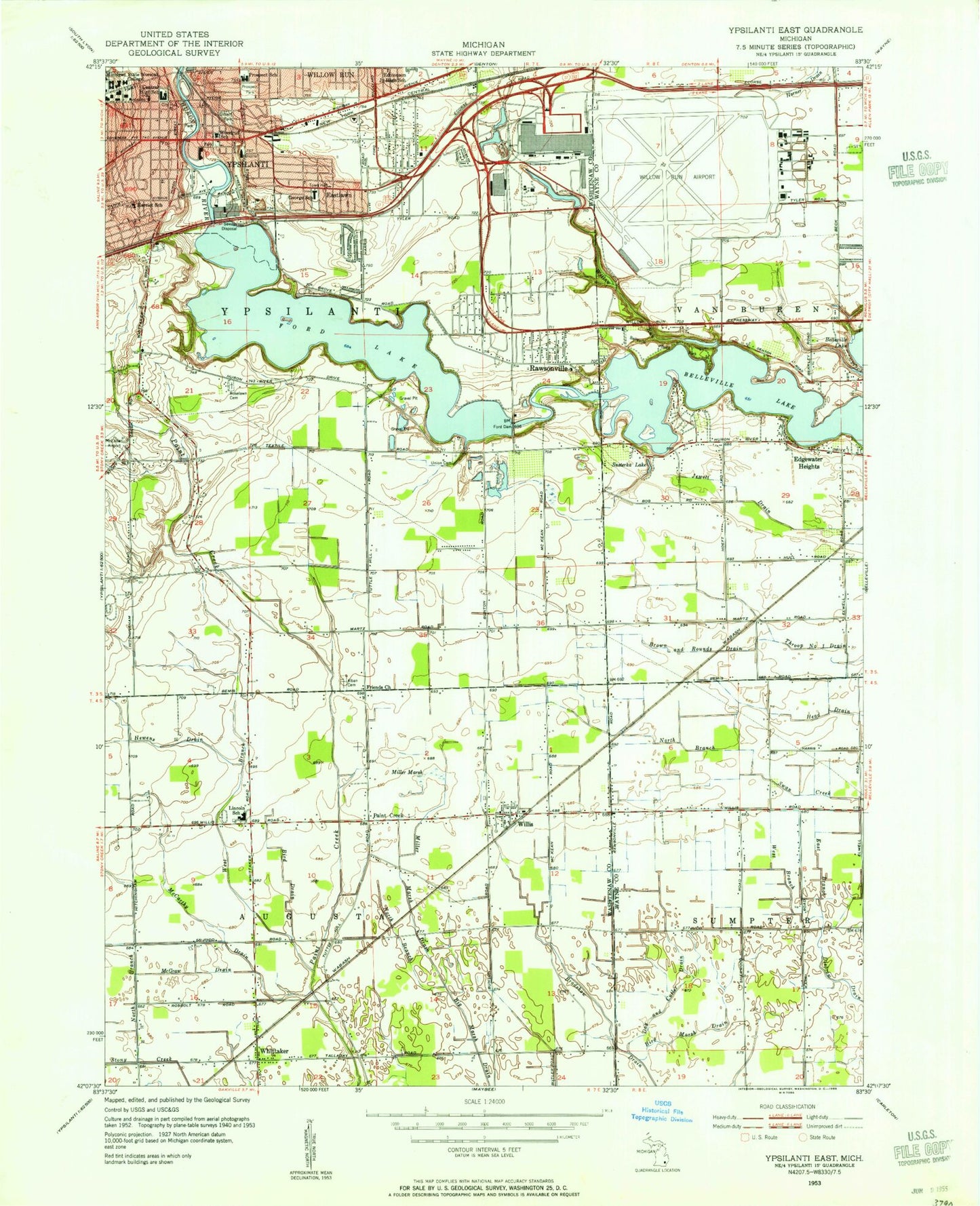 Classic USGS Ypsilanti East Michigan 7.5'x7.5' Topo Map Image