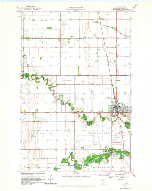 Classic USGS Ada Minnesota 7.5'x7.5' Topo Map Image