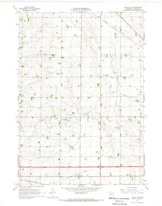 Classic USGS Adrian NE Minnesota 7.5'x7.5' Topo Map Image