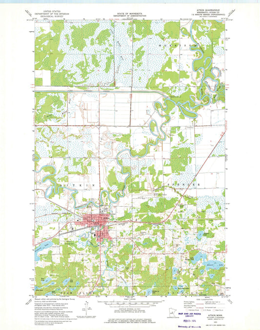 Classic USGS Aitkin Minnesota 7.5'x7.5' Topo Map Image