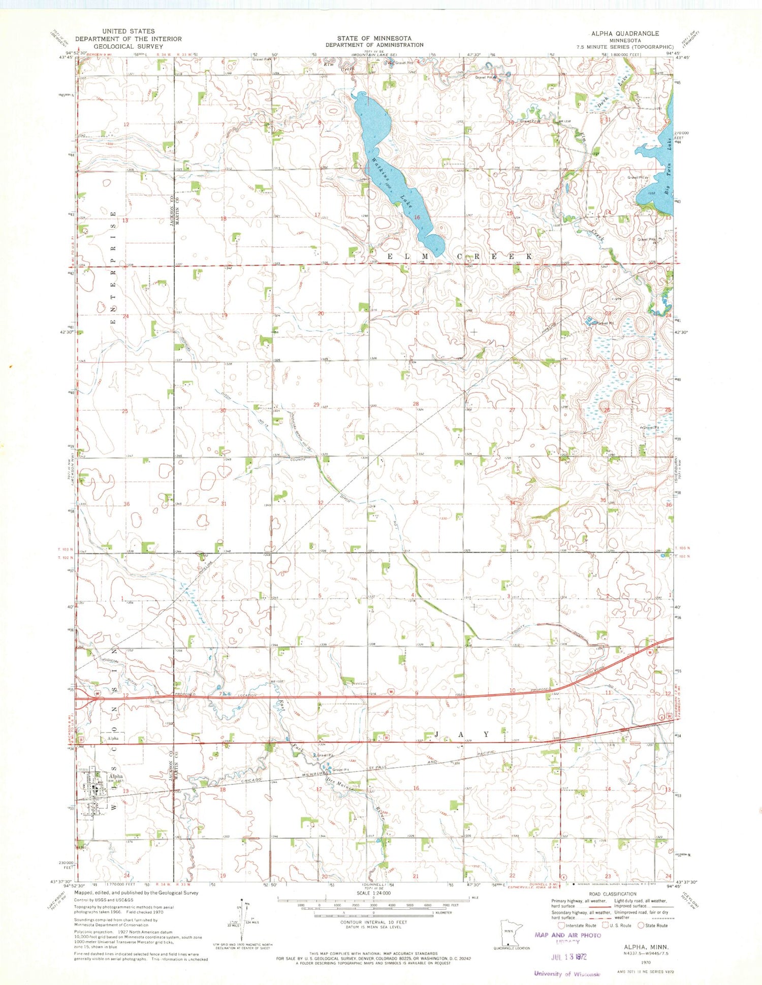 Classic USGS Alpha Minnesota 7.5'x7.5' Topo Map Image