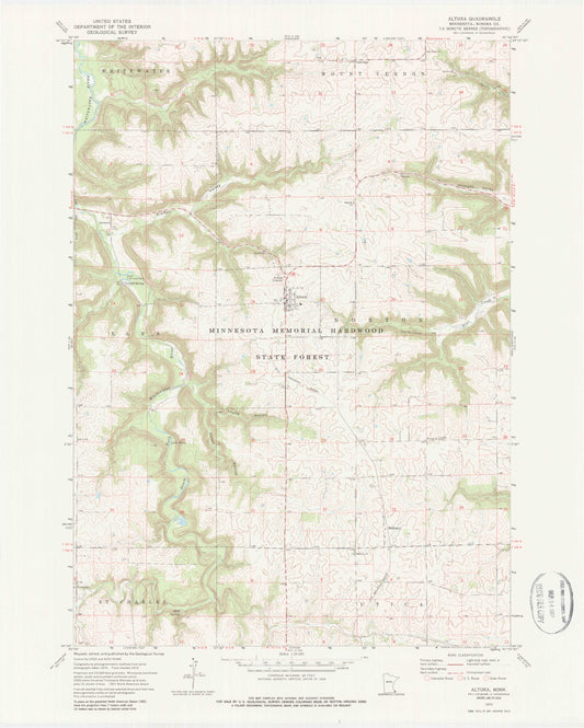 Classic USGS Altura Minnesota 7.5'x7.5' Topo Map Image