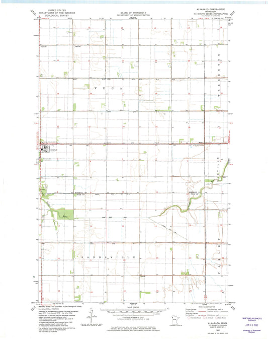 Classic USGS Alvarado Minnesota 7.5'x7.5' Topo Map Image