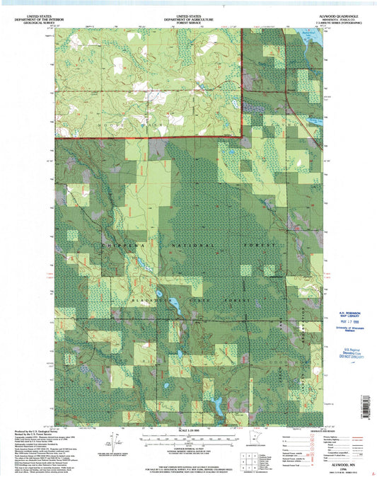 Classic USGS Alvwood Minnesota 7.5'x7.5' Topo Map Image