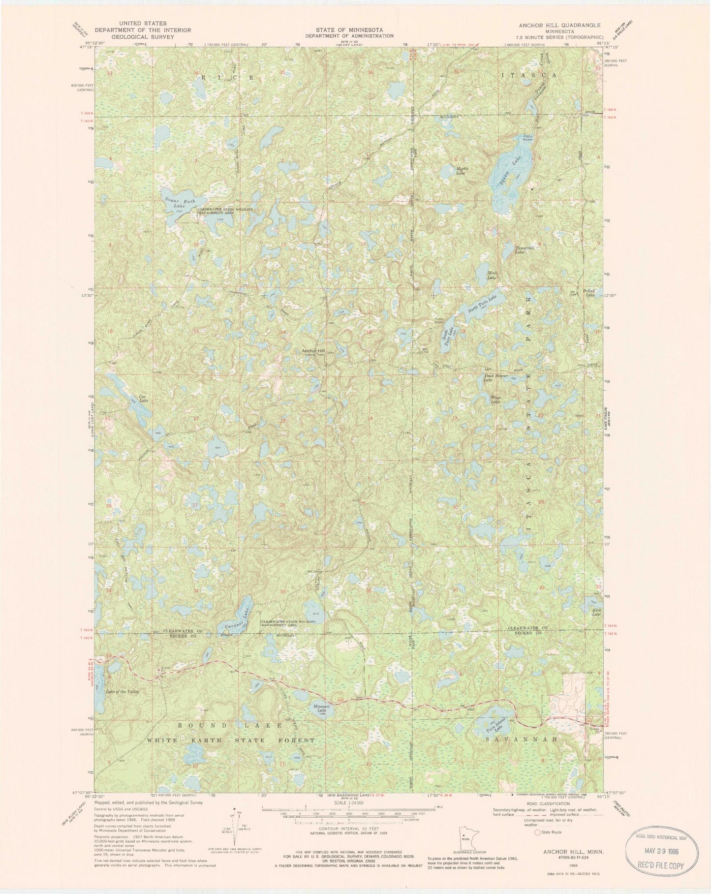 Classic USGS Anchor Hill Minnesota 7.5'x7.5' Topo Map Image