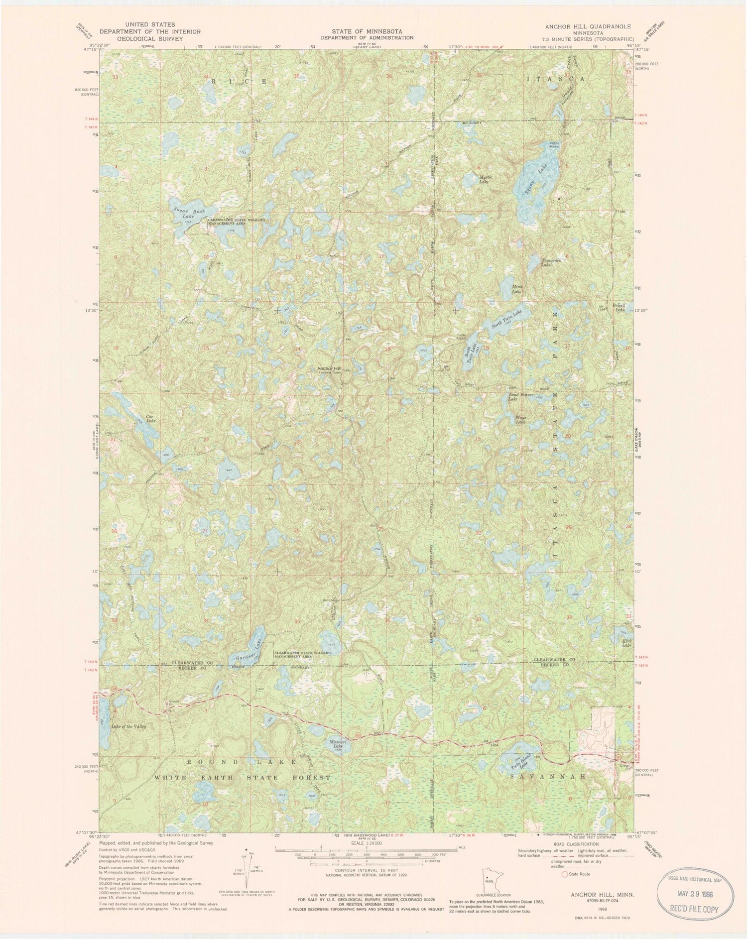 Classic USGS Anchor Hill Minnesota 7.5'x7.5' Topo Map Image