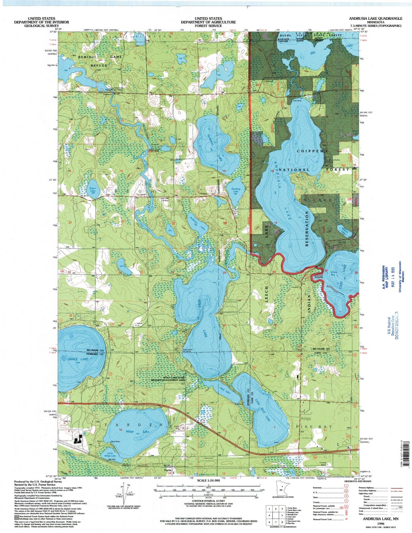 Classic USGS Andrusia Lake Minnesota 7.5'x7.5' Topo Map Image