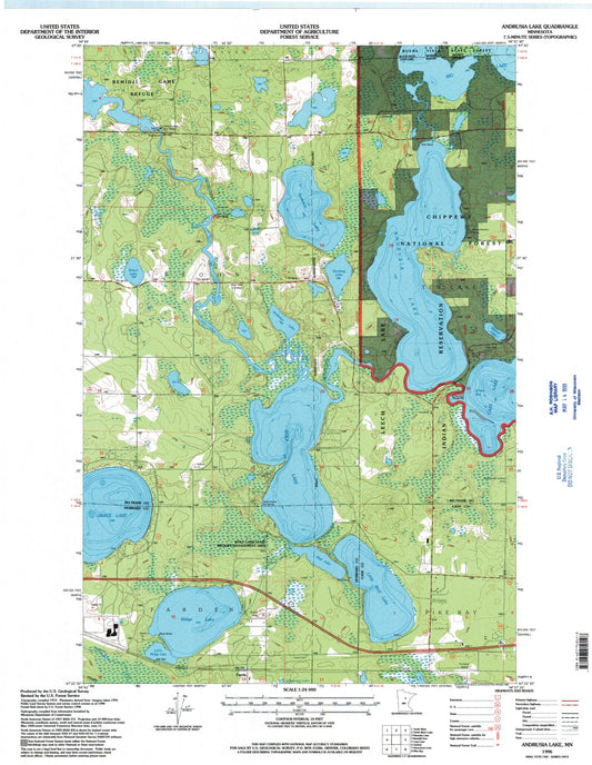 Classic USGS Andrusia Lake Minnesota 7.5'x7.5' Topo Map Image