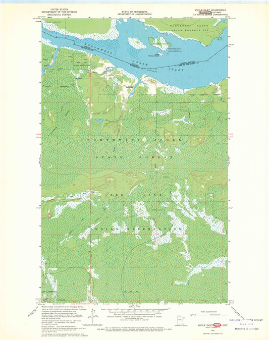 Classic USGS Angle Inlet Minnesota 7.5'x7.5' Topo Map Image