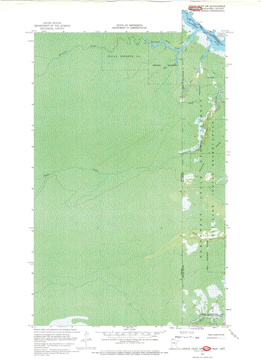 Classic USGS Angle Inlet SW Minnesota 7.5'x7.5' Topo Map Image