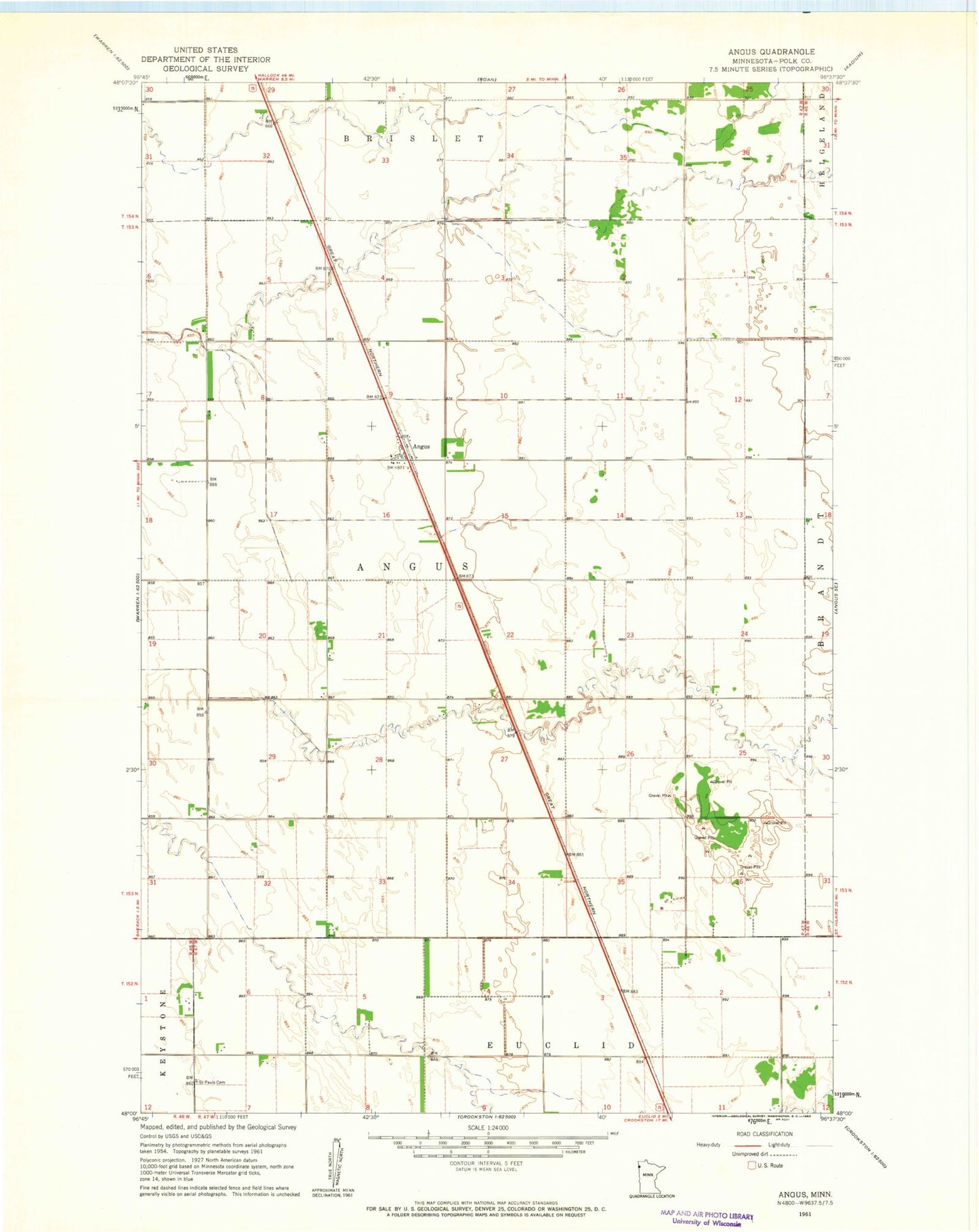 Classic USGS Angus Minnesota 7.5'x7.5' Topo Map Image