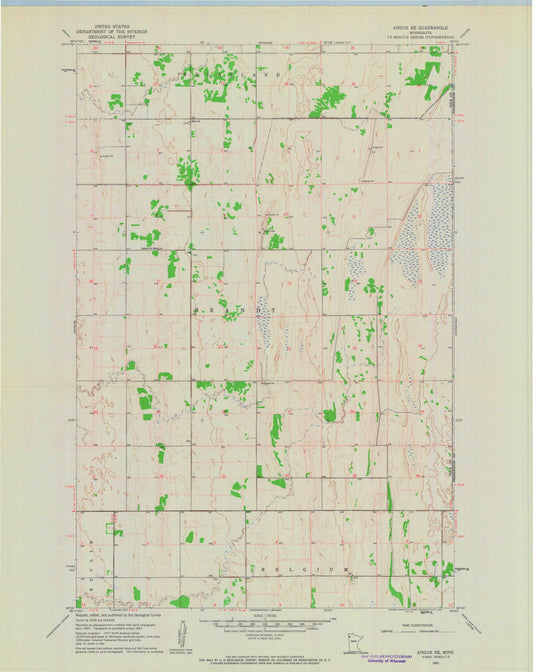 Classic USGS Angus SE Minnesota 7.5'x7.5' Topo Map Image
