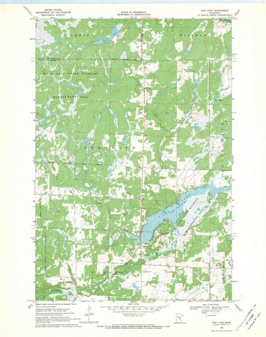 Classic USGS Ann Lake Minnesota 7.5'x7.5' Topo Map Image