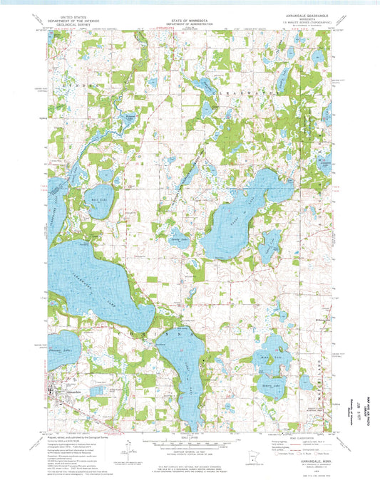 Classic USGS Annandale Minnesota 7.5'x7.5' Topo Map Image