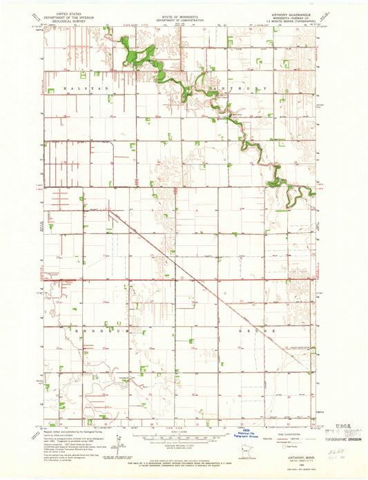 Classic USGS Anthony Minnesota 7.5'x7.5' Topo Map Image