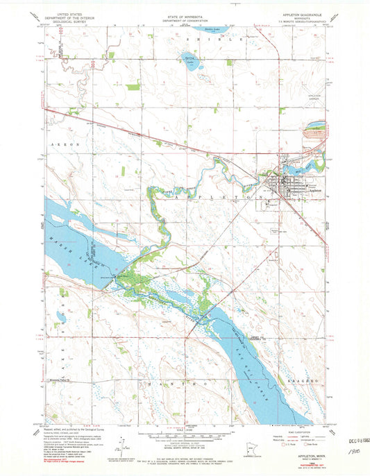Classic USGS Appleton Minnesota 7.5'x7.5' Topo Map Image