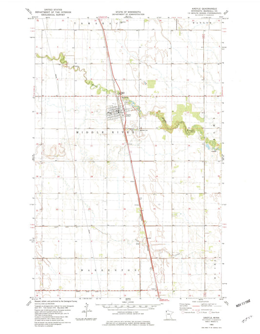 Classic USGS Argyle Minnesota 7.5'x7.5' Topo Map Image