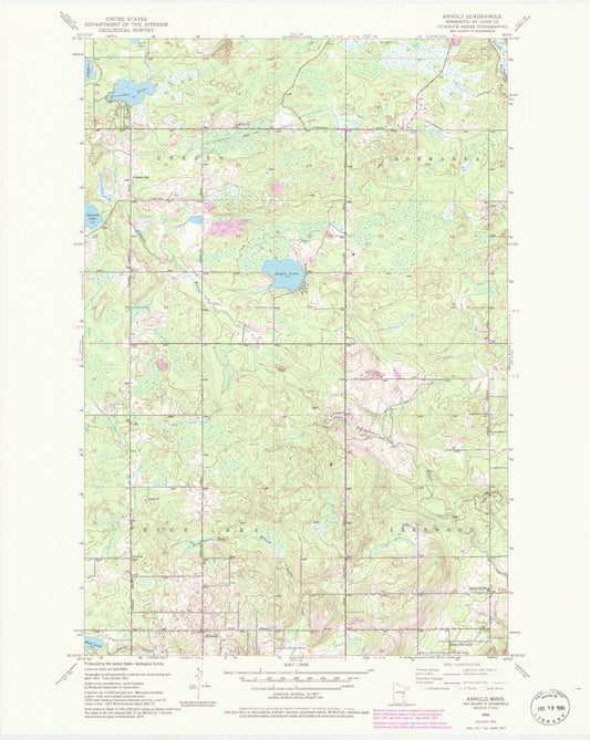 Classic USGS Arnold Minnesota 7.5'x7.5' Topo Map Image