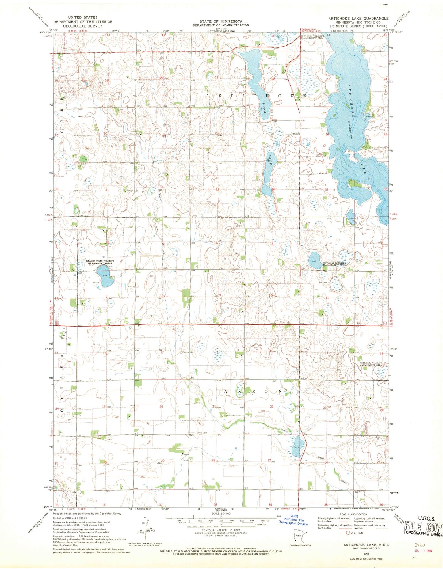 Classic USGS Artichoke Lake Minnesota 7.5'x7.5' Topo Map Image