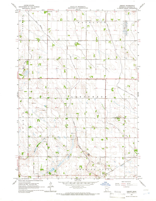 Classic USGS Asbury Minnesota 7.5'x7.5' Topo Map Image