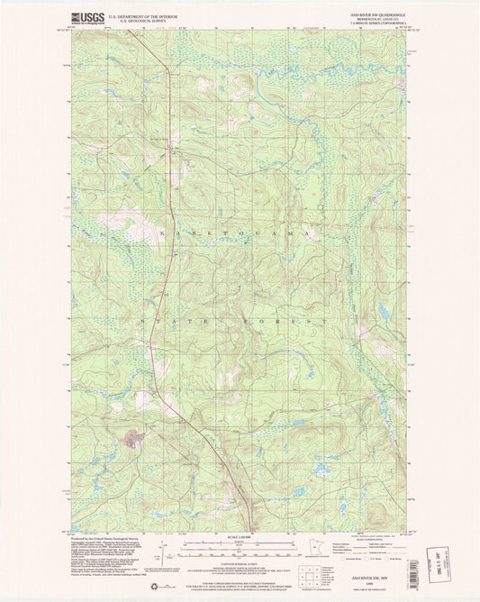 Classic USGS Ash River SW Minnesota 7.5'x7.5' Topo Map Image