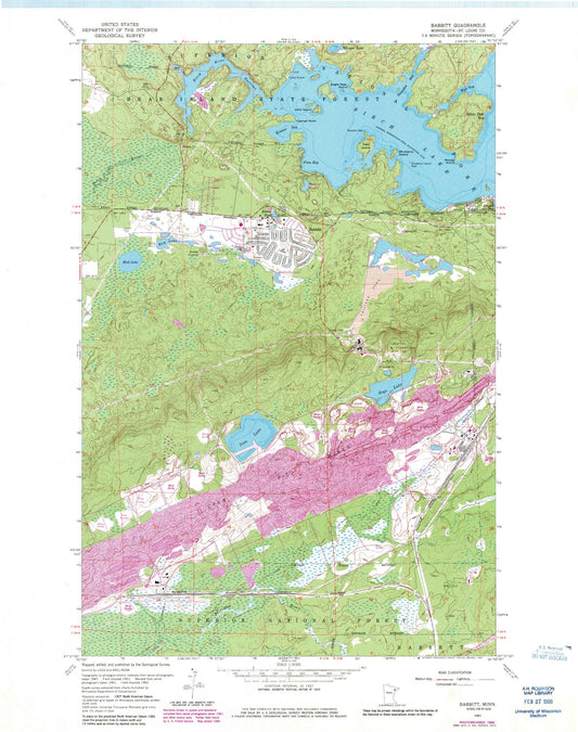 Classic USGS Babbitt Minnesota 7.5'x7.5' Topo Map Image