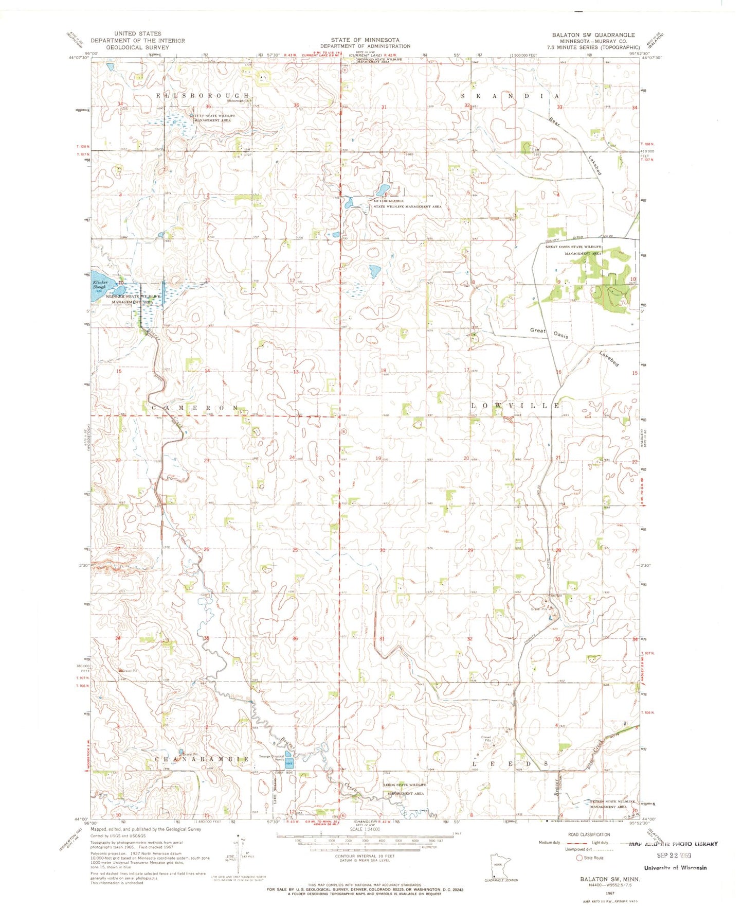 Classic USGS Balaton SW Minnesota 7.5'x7.5' Topo Map Image