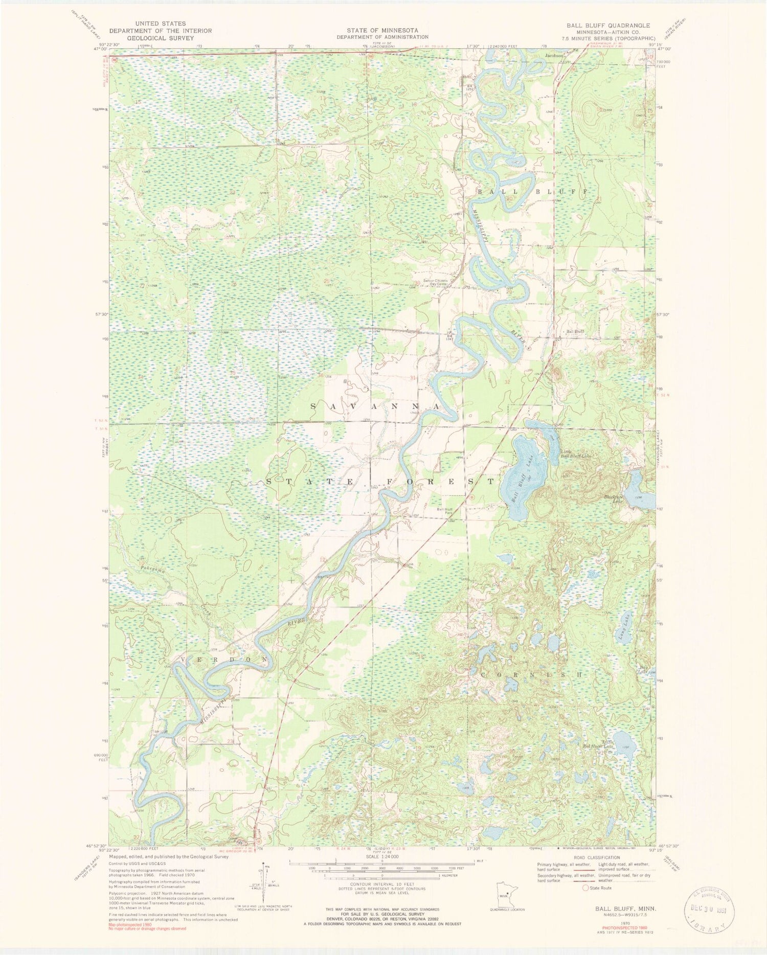 Classic USGS Ball Bluff Minnesota 7.5'x7.5' Topo Map Image