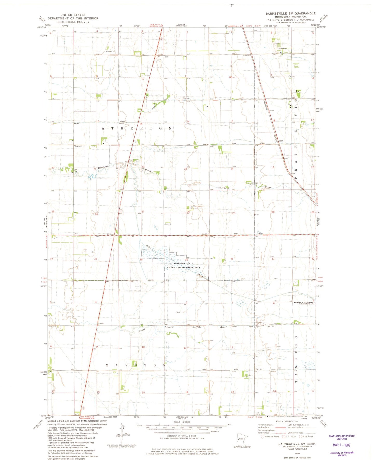 Classic USGS Barnesville SW Minnesota 7.5'x7.5' Topo Map Image