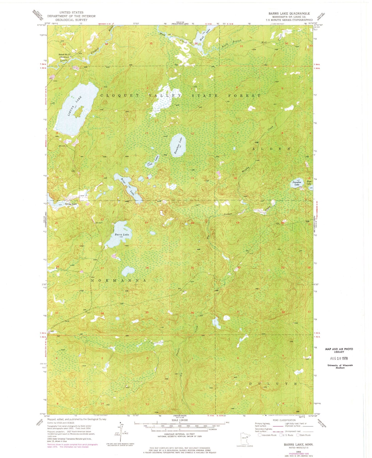 Classic USGS Barrs Lake Minnesota 7.5'x7.5' Topo Map Image