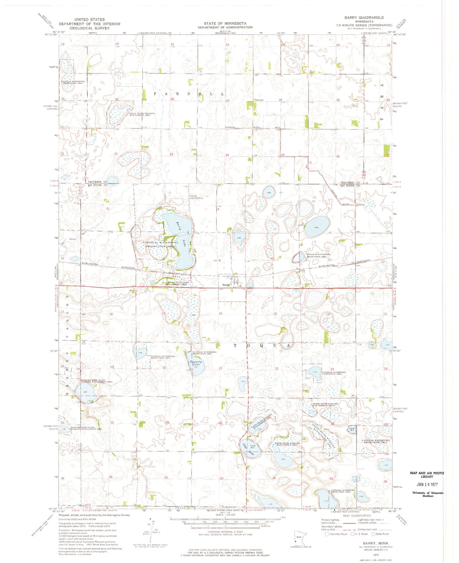 Classic USGS Barry Minnesota 7.5'x7.5' Topo Map Image