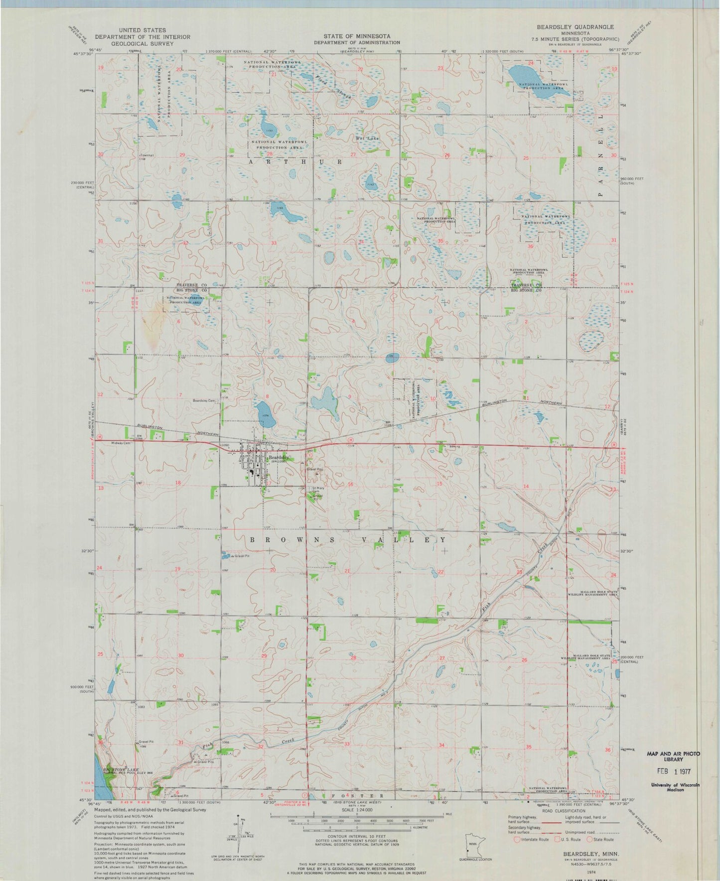 Classic USGS Beardsley Minnesota 7.5'x7.5' Topo Map Image