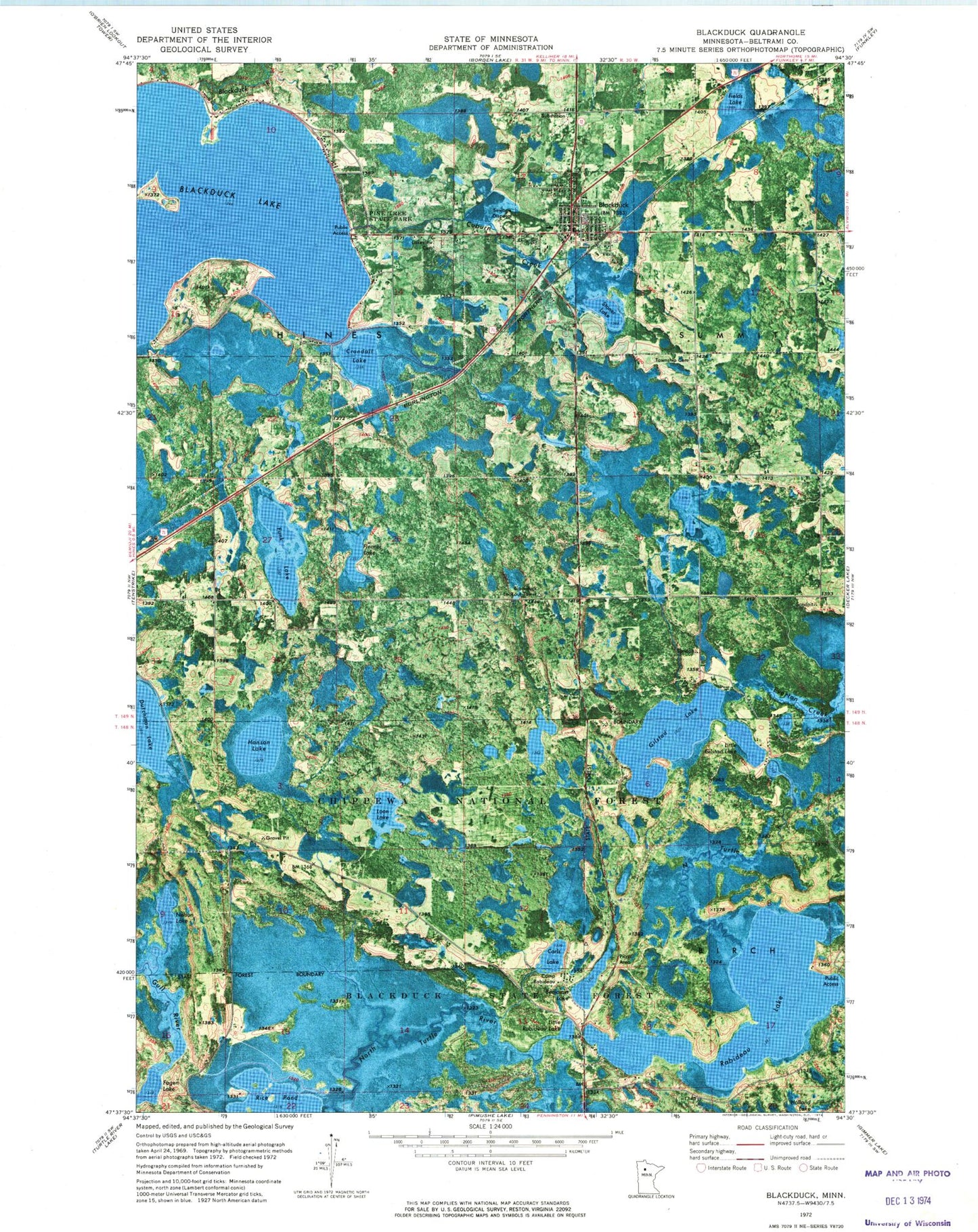 Classic USGS Blackduck Minnesota 7.5'x7.5' Topo Map Image