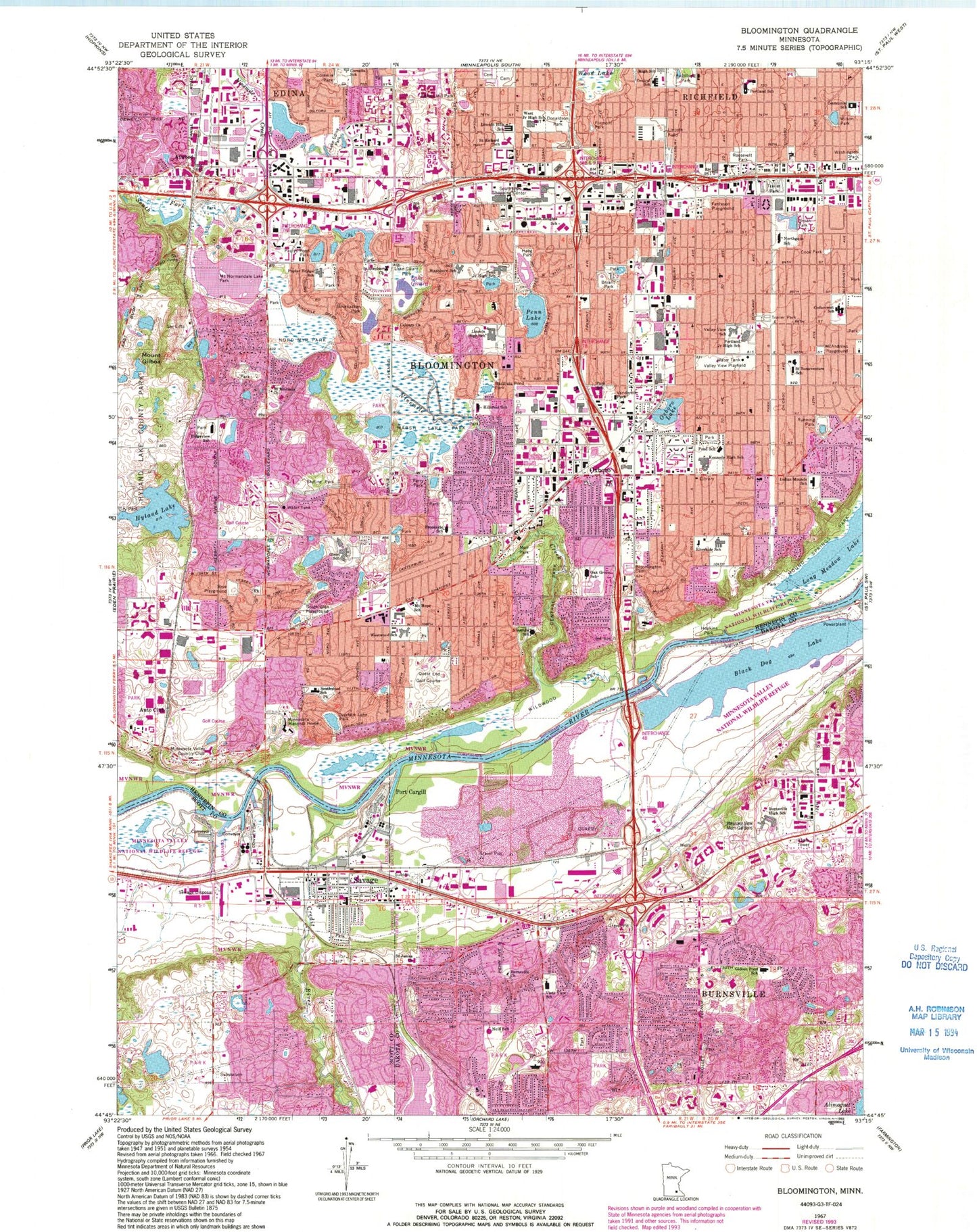 Classic USGS Bloomington Minnesota 7.5'x7.5' Topo Map Image