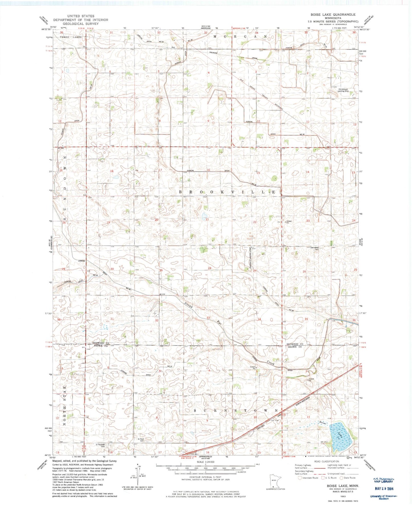 Classic USGS Boise Lake Minnesota 7.5'x7.5' Topo Map Image