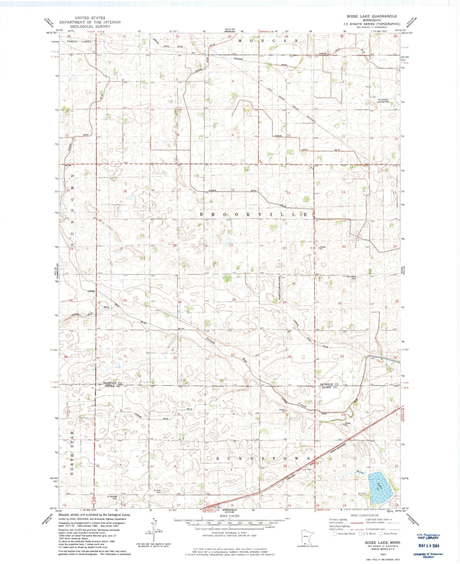 Classic USGS Boise Lake Minnesota 7.5'x7.5' Topo Map Image