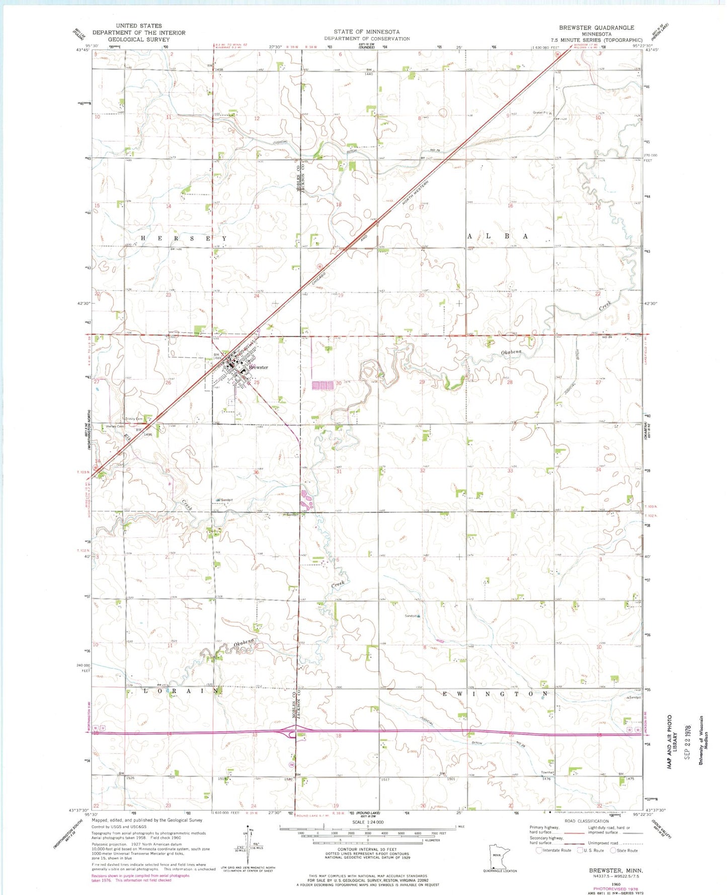 Classic USGS Brewster Minnesota 7.5'x7.5' Topo Map Image