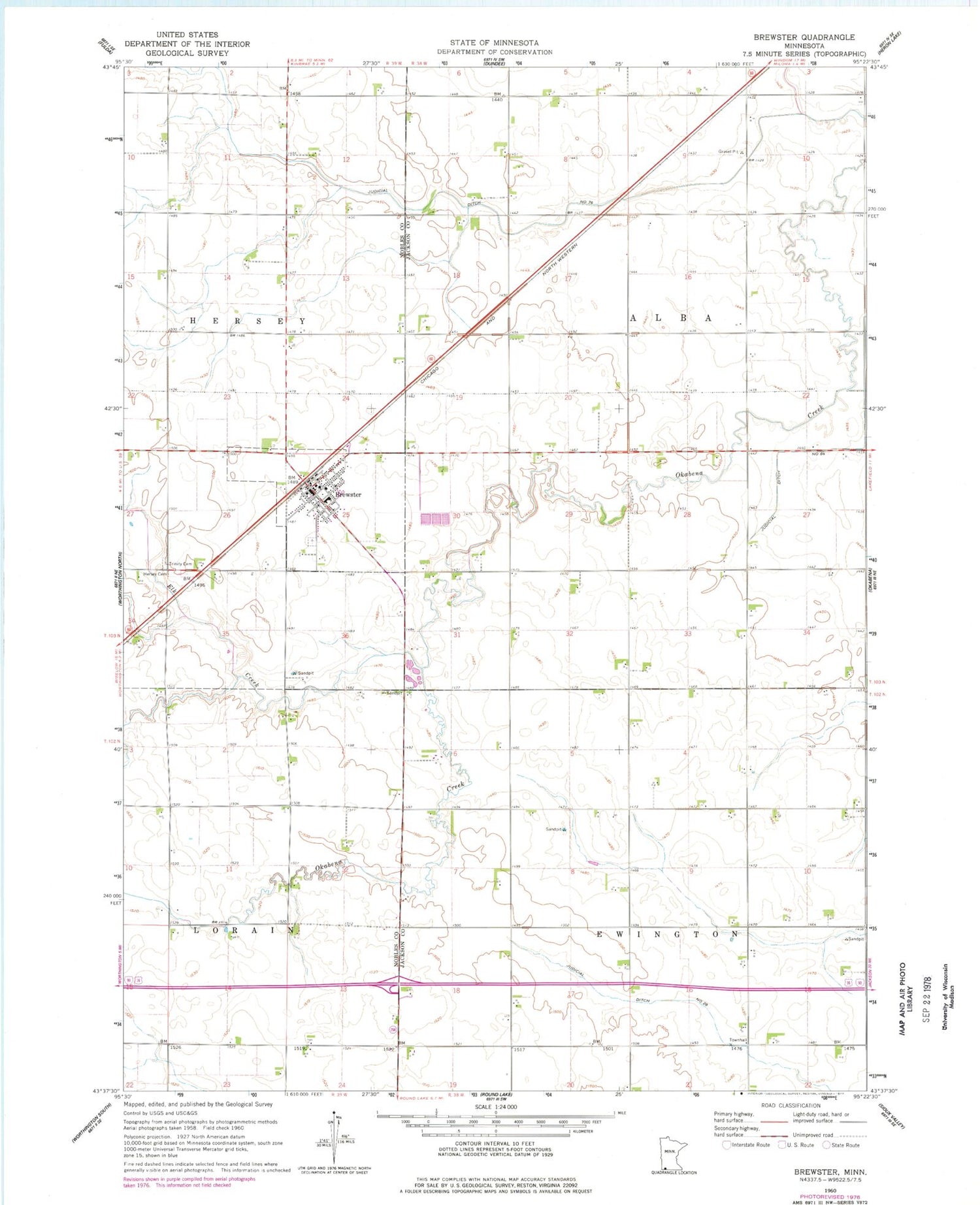 Classic USGS Brewster Minnesota 7.5'x7.5' Topo Map Image