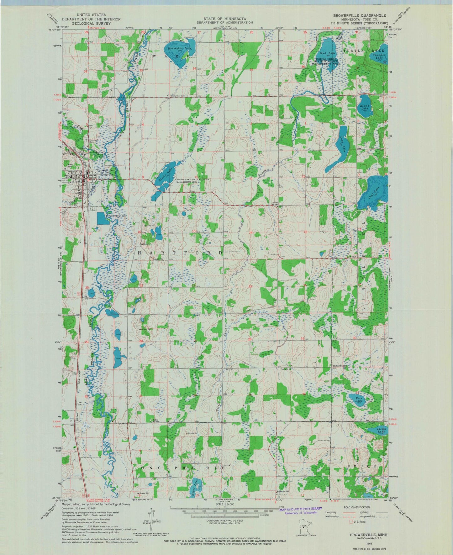 Classic USGS Browerville Minnesota 7.5'x7.5' Topo Map Image