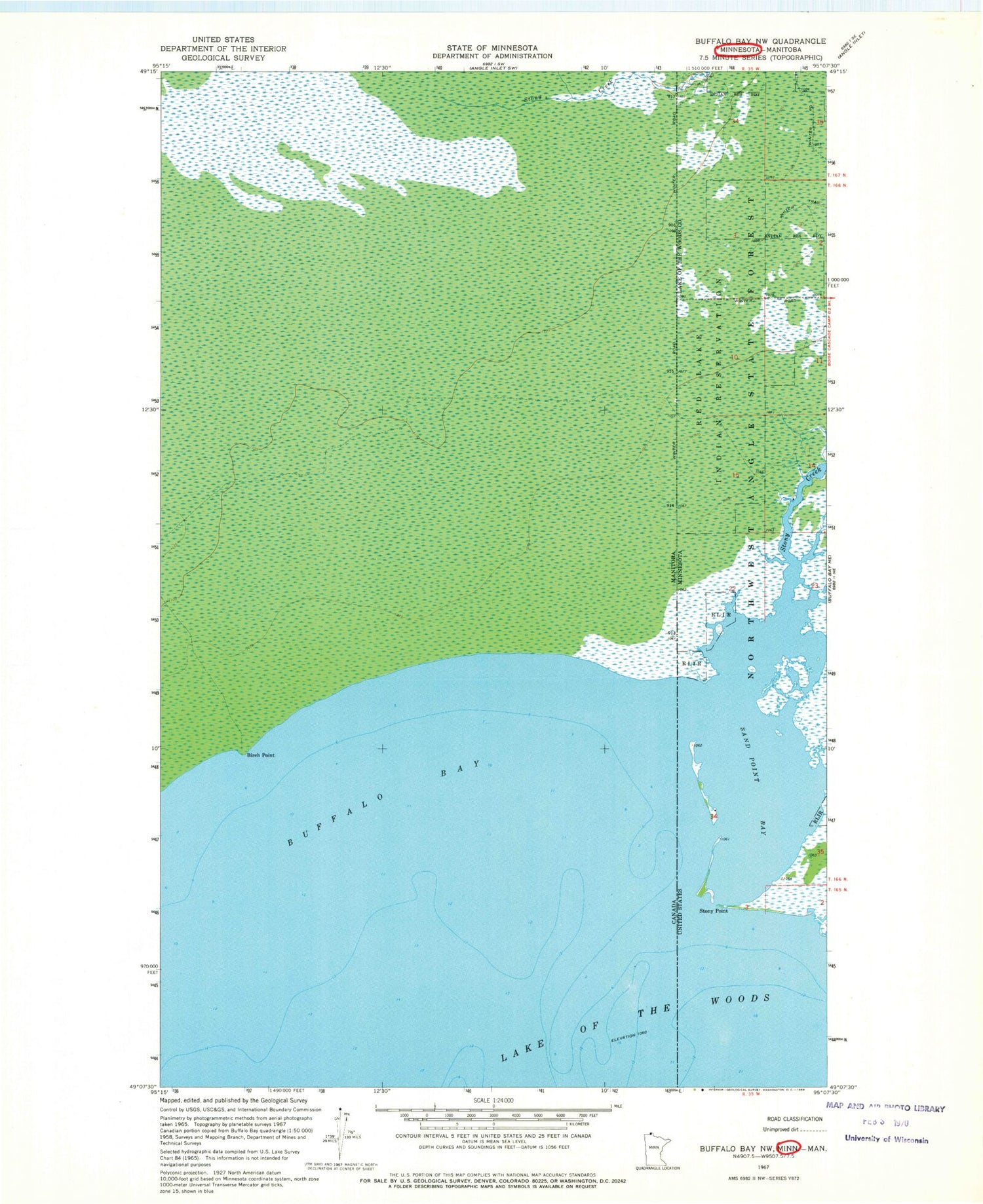Classic USGS Buffalo Bay NW Minnesota 7.5'x7.5' Topo Map Image
