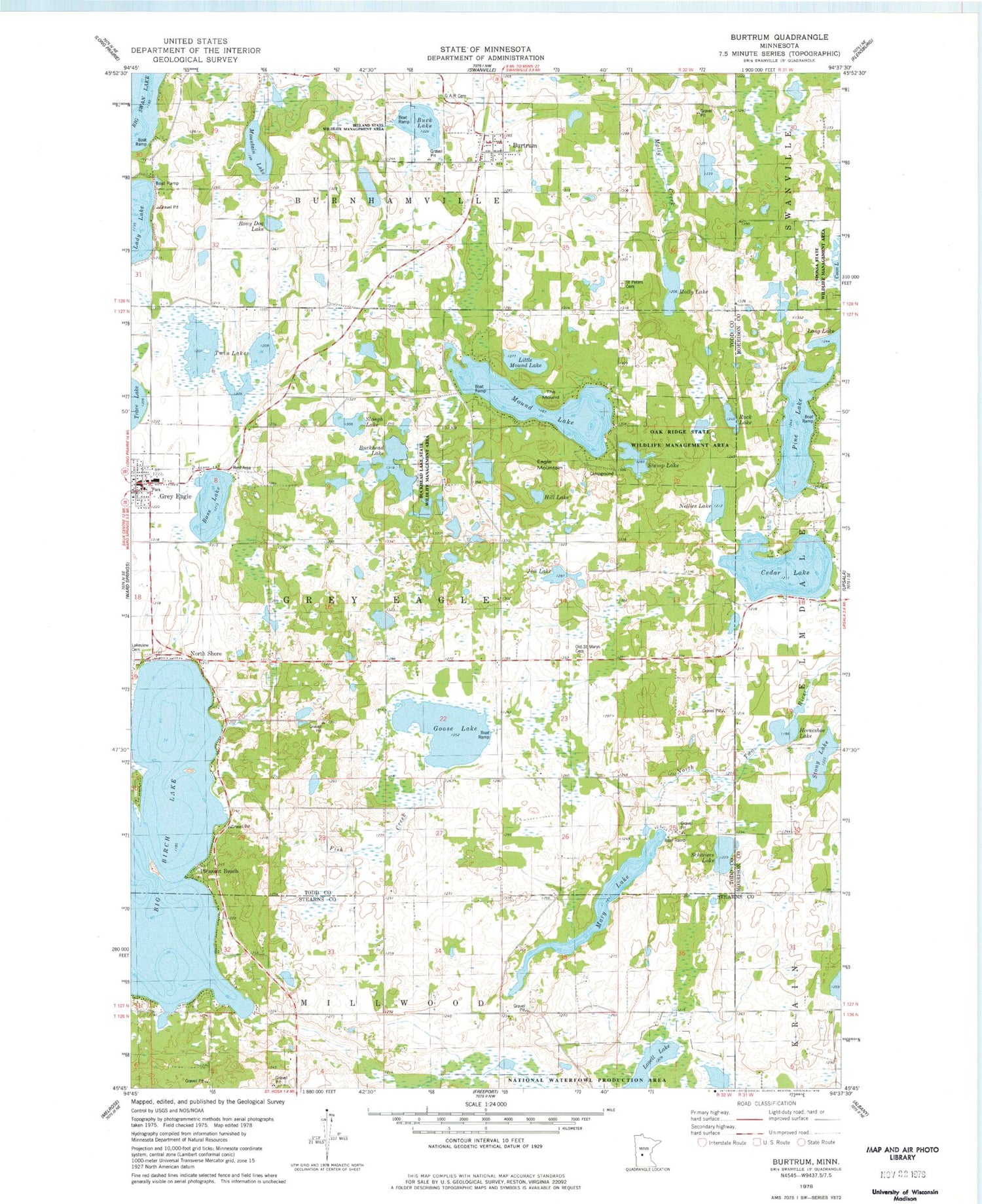 Classic USGS Burtrum Minnesota 7.5'x7.5' Topo Map Image