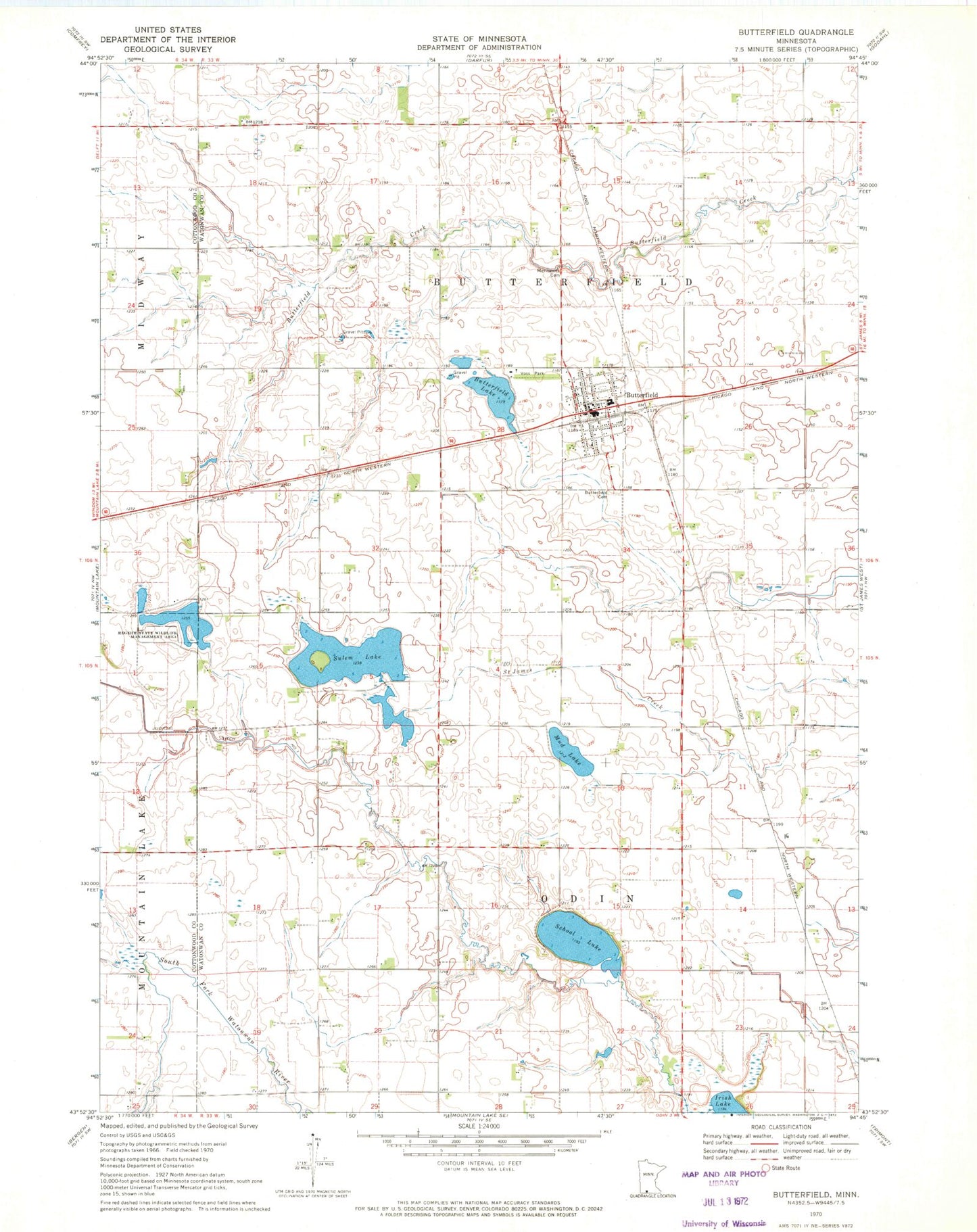 Classic USGS Butterfield Minnesota 7.5'x7.5' Topo Map Image